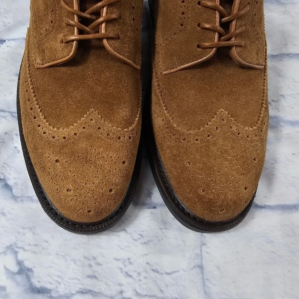Ralph Lauren Wingtip Oxford Mens 9 Brown Suede Brogue Cow Leather Dress Shoes